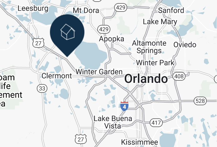 google map of orlando with home icon where del webb is located